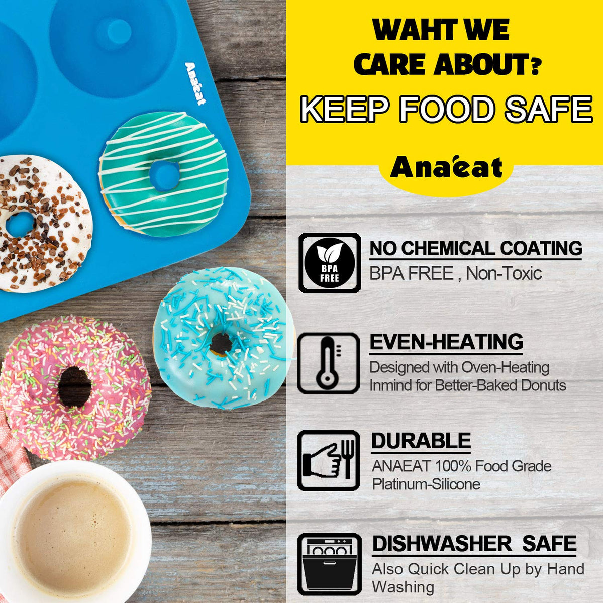 Anaeat 3 Pack Donut Pan Silicone Baking Mold, Just Pop Out! Non-Stick Doughnuts Baking Pans for 6 Full-Size Donuts, Muffins, Cake Biscuit Bagels - Easy Clean, Oven, Dishwasher Safe(Multicolor) 🍁 All In One Marketplace Canada