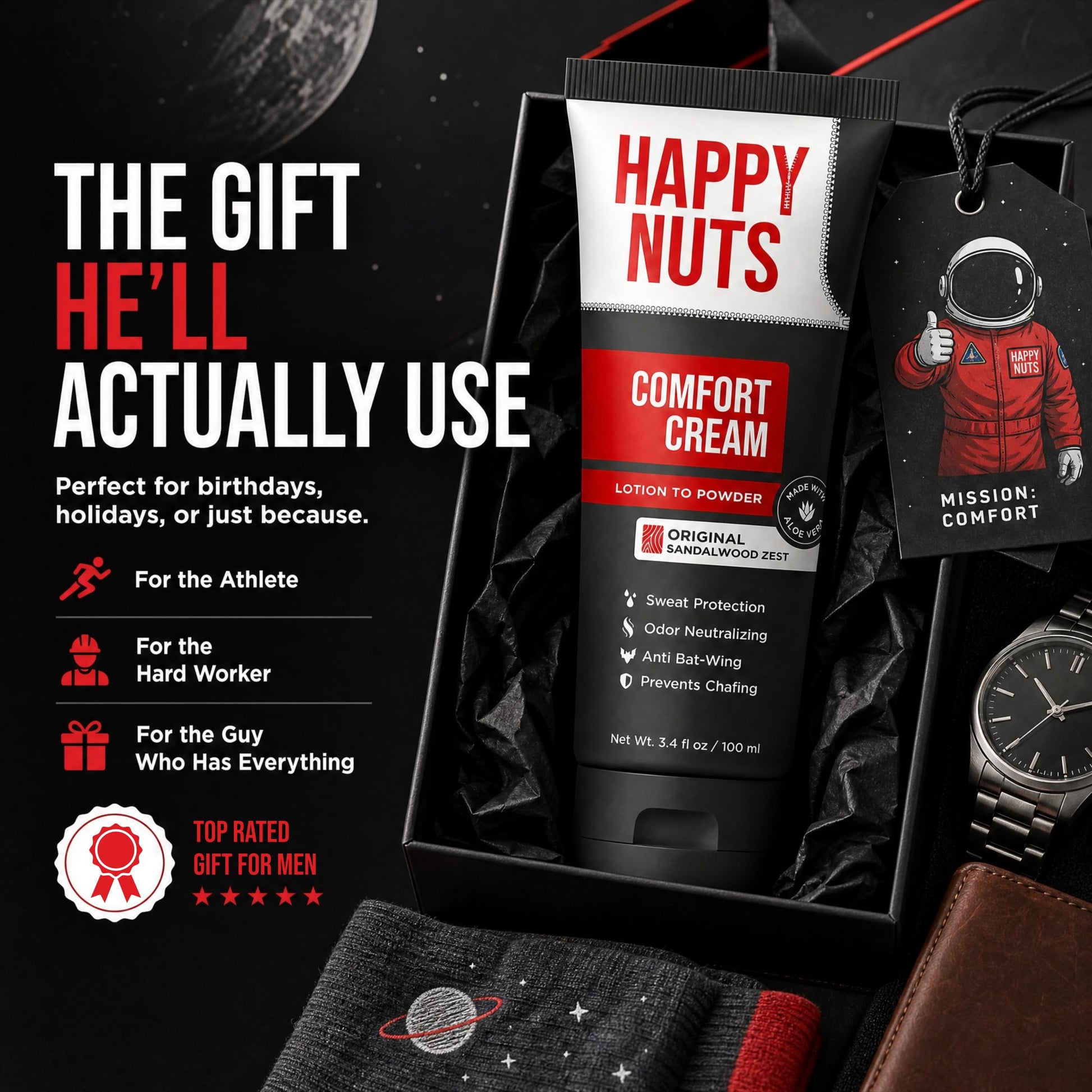 Happy Nuts Comfort Cream Deodorant For Men: Anti-Chafing Sweat Defense, Odor Control, Aluminum-Free Mens Deodorant & Hygiene Products for Men's Private Parts - Available at All In One Marketplace Canada