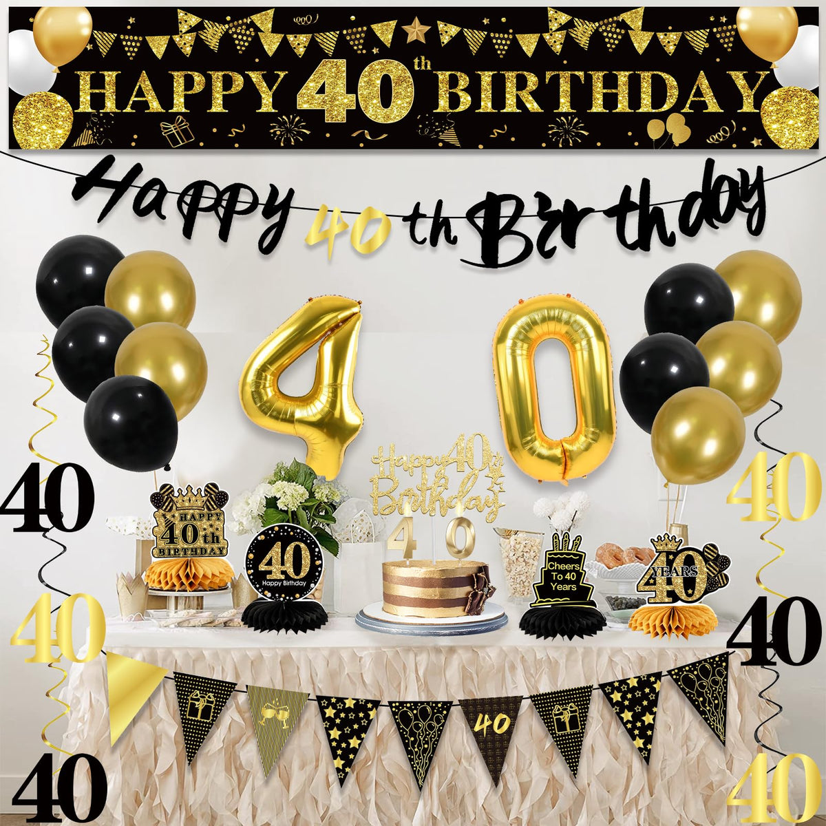 40th Birthday Decorations for Men, Black Gold 40th Party Decoration Set 🍁 All In One Marketplace Canada