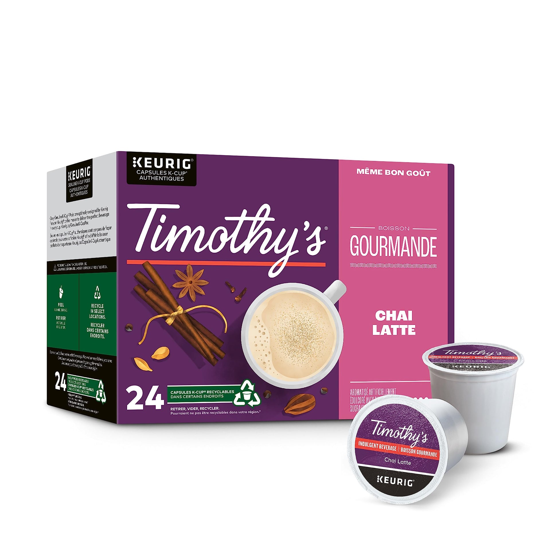 Timothy’s Chai Latte, Indulgent, K-Cup Coffee Pods, 24 Count