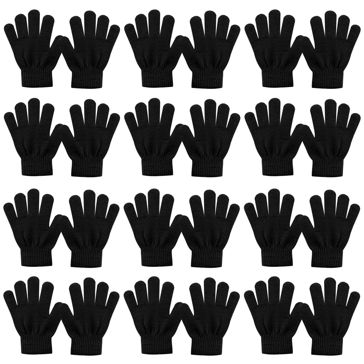 Kid's Winter Magic Gloves,12 Pairs Winter Stretchy Warm Magic Gloves Fit for 6-11 Years Old Boys or Girls Knit Gloves (12 Pairs Black) 🍁 All In One Marketplace Canada