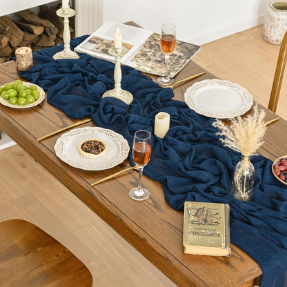 Artoid Mode Boho Cheesecloth Gauze Navy Blue Wedding Table Runner, 300 cm Seasonal Fabric Kitchen Dining Holiday Table Decor for Home Party Indoor 🍁 All In One Marketplace Canada