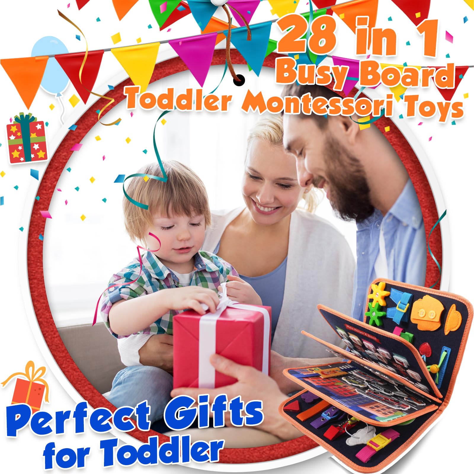 ZOOI Toddler Toys Busy Board - Montessori Toys for 1-5 Year Old Boy Girl Birthday Gifts for Kids, Sensory Toys Baby Essentials, Busy Book for Toddlers 1-5 Year Old, Airplane Activities Toys Gifts