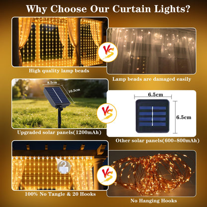 Solar Curtain Lights Outdoor, 300 LED Garden Fairy String Lights 🍁 All In One Marketplace Canada