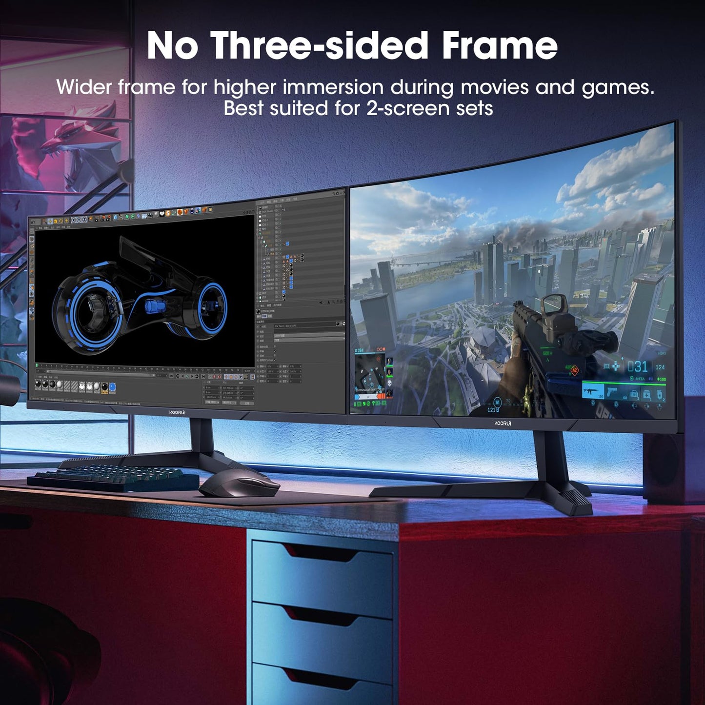 KOORUI 24 Inch Curved Gaming Monitor, 180Hz 1080P 1500R, Adaptive Sync, HDR KOORUI