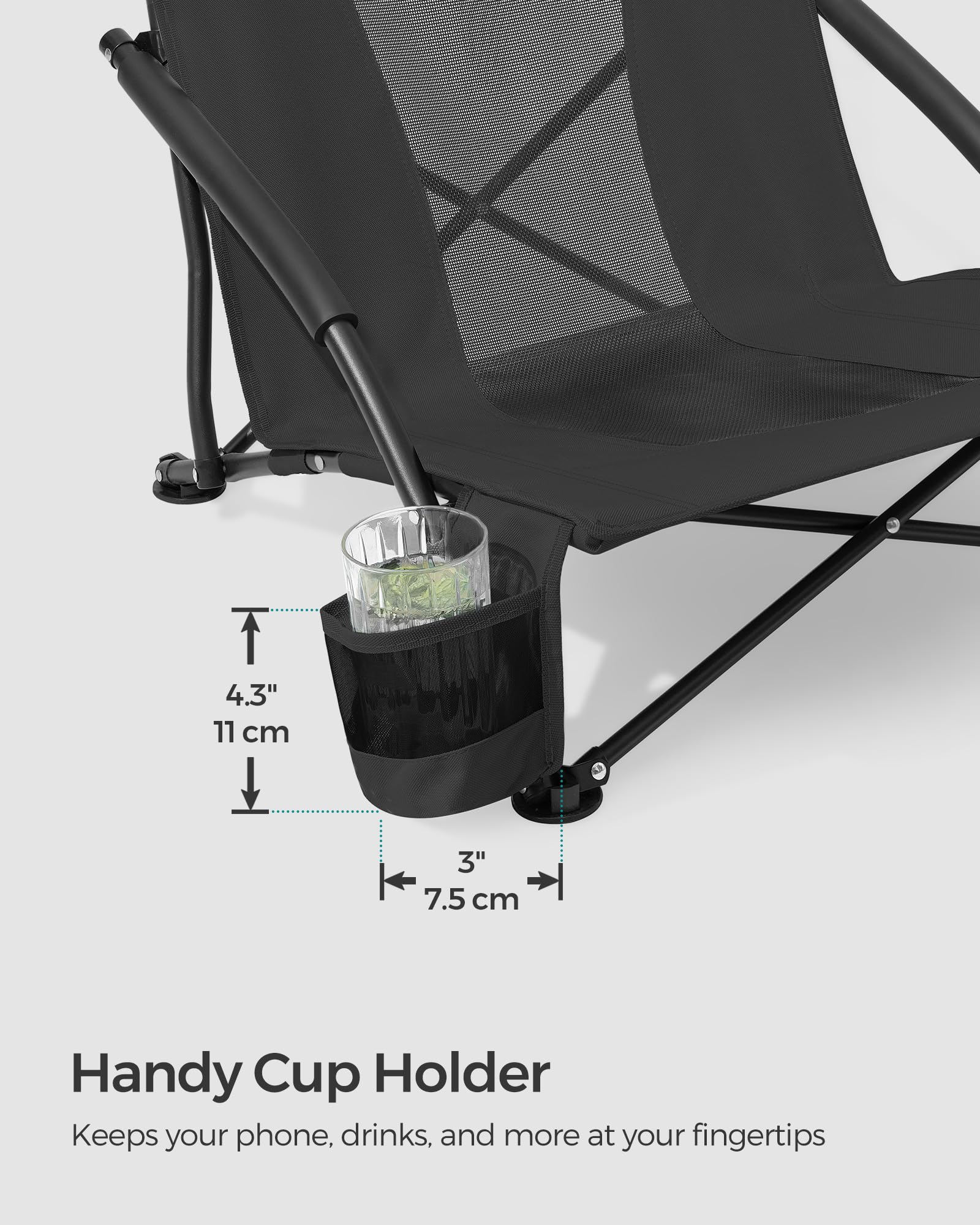 SONGMICS Set of 2 Portable Beach Chairs for Adults, Max. Load 330 lb Each, High Backrest, Cup Holder, Lightweight, Heavy-Duty, Black UGCB067B01V1 🍁 All In One Marketplace Canada SONGMICS