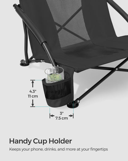 SONGMICS Set of 2 Portable Beach Chairs for Adults, Max. Load 330 lb Each, High Backrest, Cup Holder, Lightweight, Heavy-Duty, Black UGCB067B01V1 🍁 All In One Marketplace Canada SONGMICS