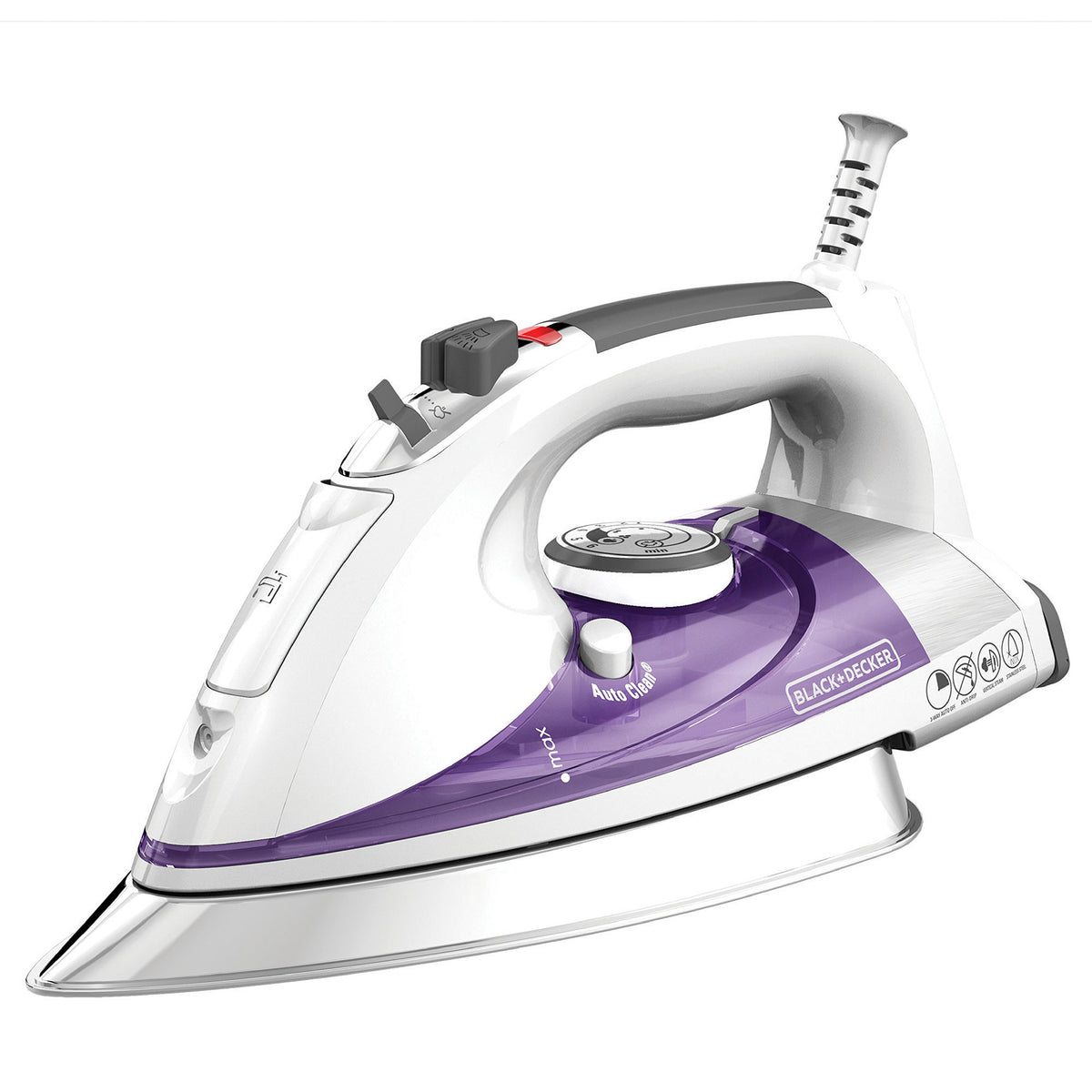 Black+Decker IR1350S Professional Steam Iron with Stainless Steel Soleplate and Extra-Long Cord, Purple