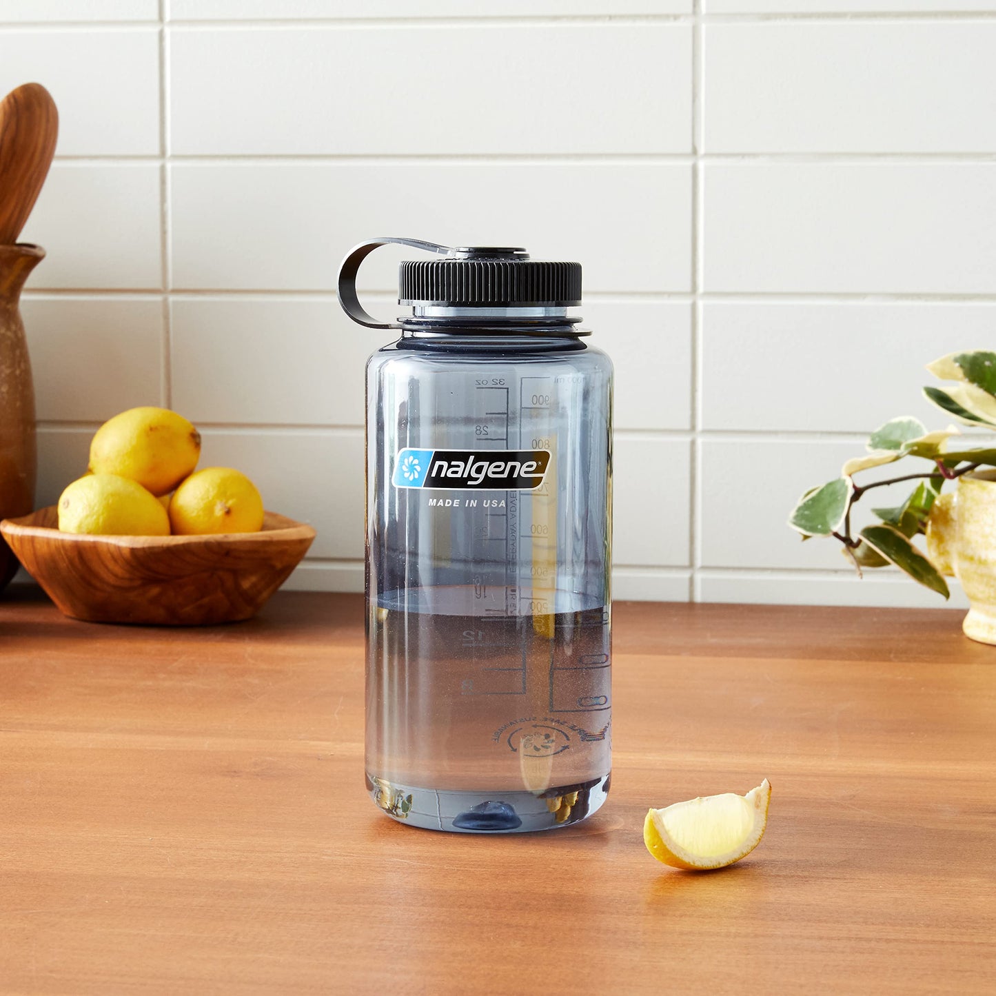 Nalgene 32 oz Wide Mouth Water Bottle, Gray w/ Black
