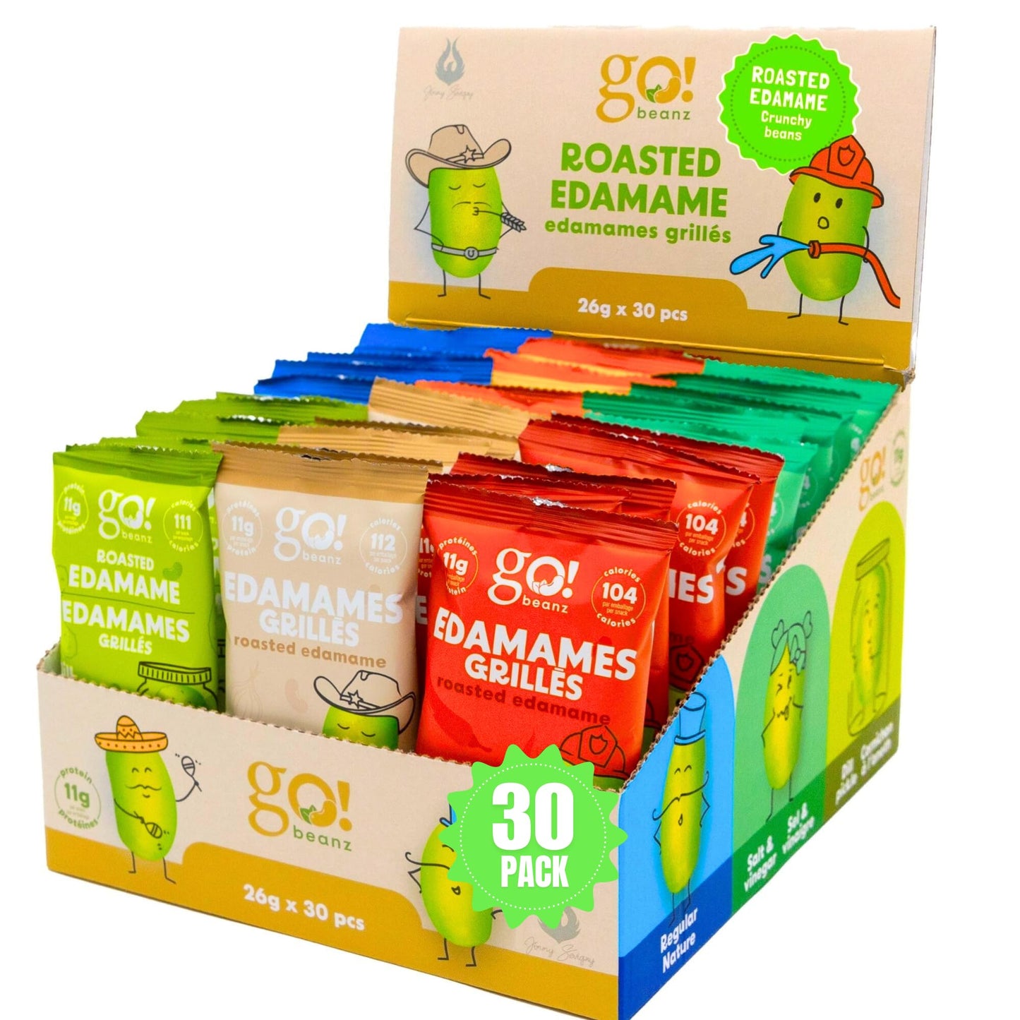 GoBeanz Crunchy Roasted Edamame Variety Pack - 30 Individual Bags, 11g Protein Per Serving