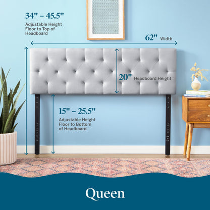 LUCID Mid-Rise Upholstered Headboard - Adjustable Height From 34” to 46” - Queen - Stone