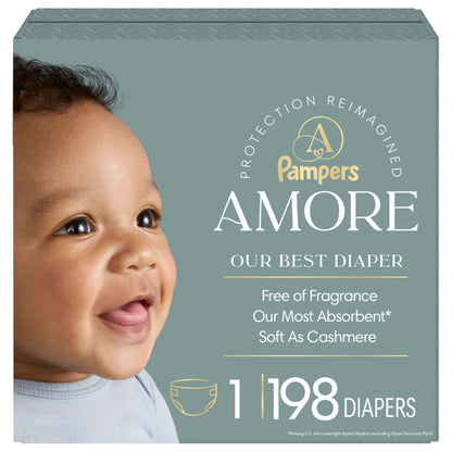 Pampers AMORE, Size 1, Our Best Diaper, 1 Pack (Count of 198)