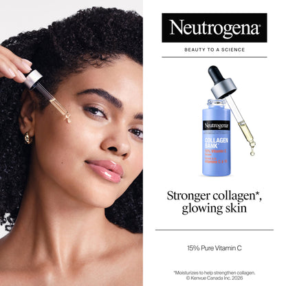 Neutrogena Collagen Bank Vitamin C Face Serum, Potent Vitamin C Serum Helps Preserve Collagen for Glowing, Plumper Looking Skin, Uneven Skin Tone Treatment, Fragrance Free, 14 mL
