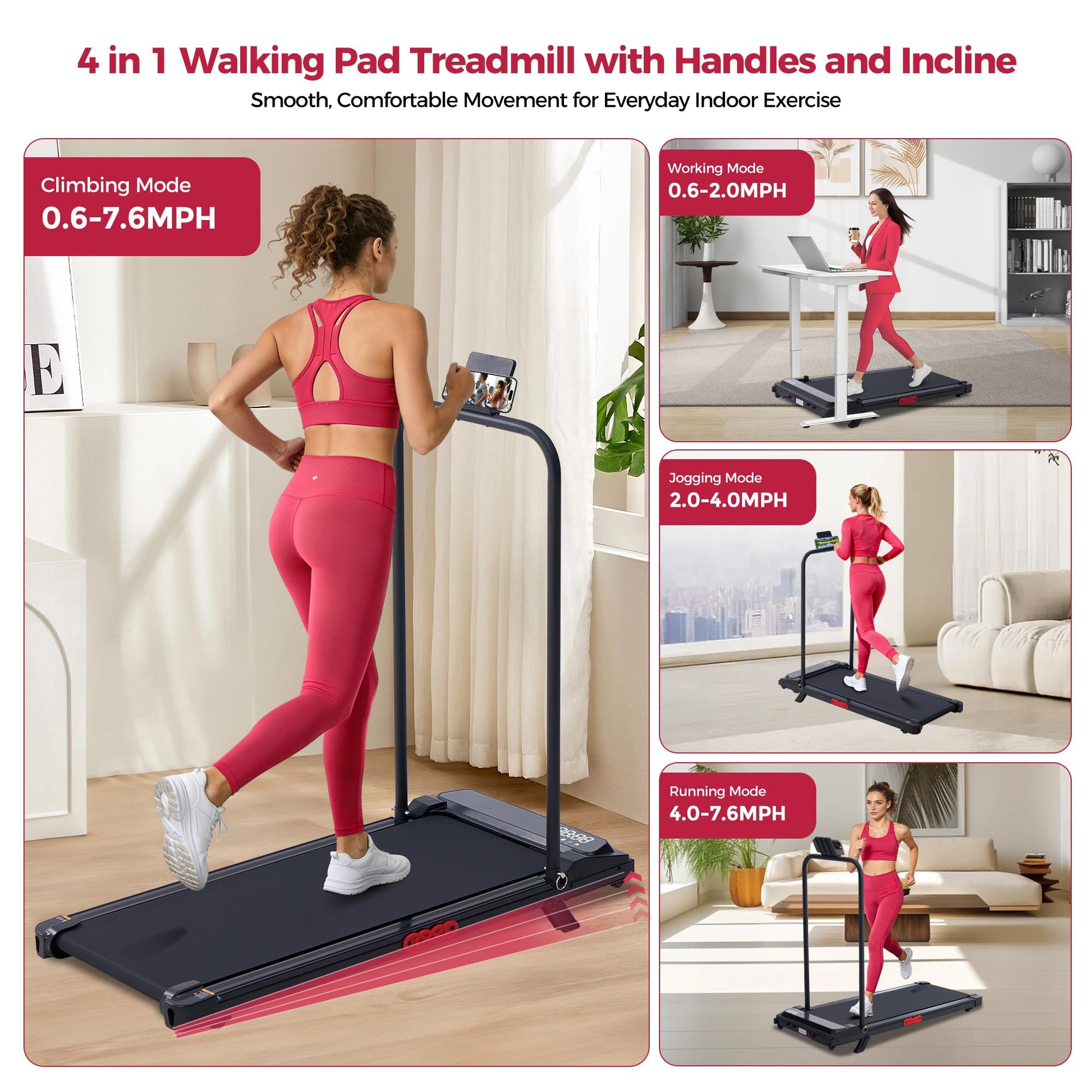 POTUPUS Walking Pad Treadmill with Incline, Portable Treadmills for Home Small Spaces, 3.0HP Electric Walking Treadmills with Handle Bar, Mini Treadmills for Exercising, 0.6-7.6MPH, 160KG, Model 401 - Available at All In One Marketplace Canada
