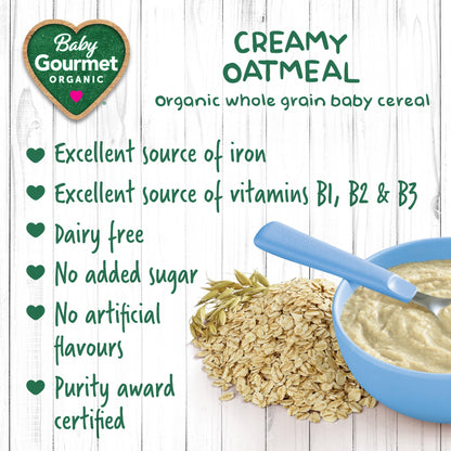 Baby Gourmet Organic Creamy Oatmeal Cereal, Stage 1, 6-Pack (227g Each) | Clean Label Certified | Made in Canada | Iron-Fortified, Sugar-Free, Organic