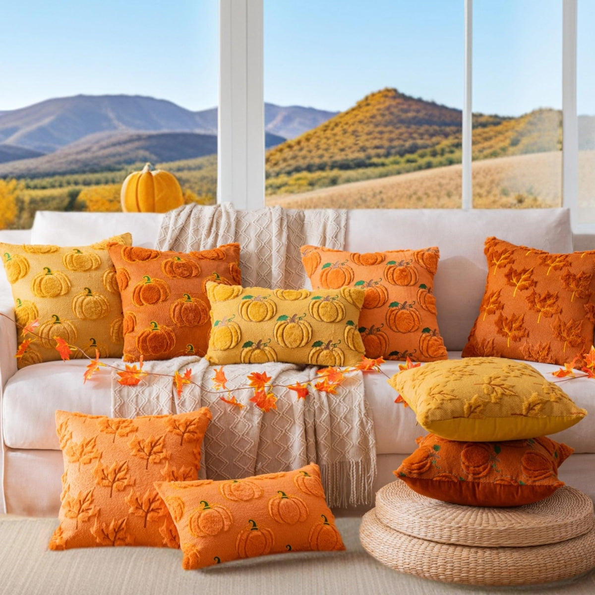 AQOTHES Fall Pumpkin Orange Throw Pillow Covers 18x18 Inch Pack of 2 🍁 All In One Marketplace Canada