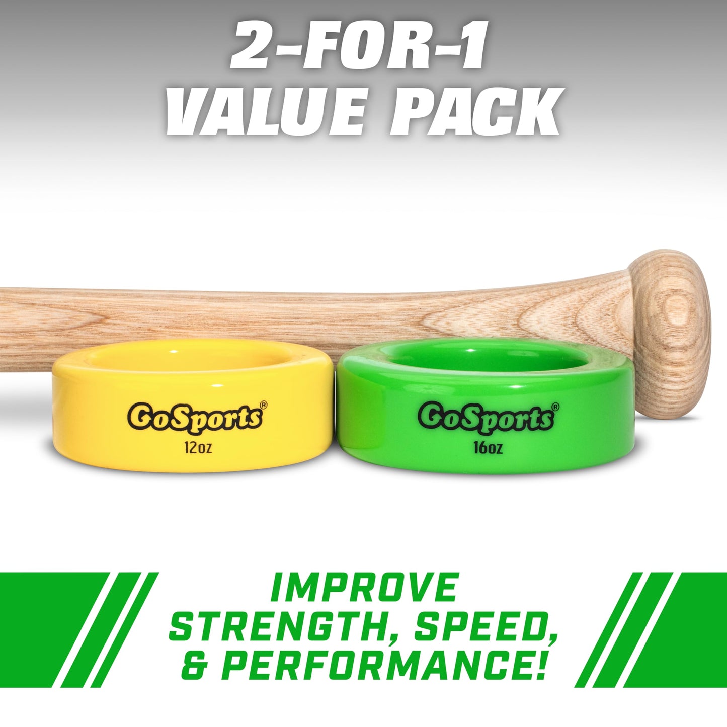 GoSports Baseball and Softball Bat Weights - 2 Pack Baseball Donuts - 16 oz & 12 oz GoSports