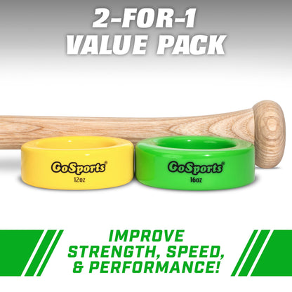 GoSports Baseball and Softball Bat Weights - 2 Pack Baseball Donuts - 16 oz & 12 oz GoSports