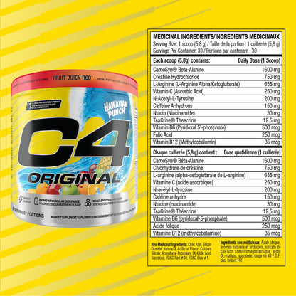 Cellucor C4 Original Pre Workout Powder - Sugar Free Preworkout Energy for Men & Women - 150mg Caffeine, Beta Alanine, Creatine - Hawaiian Punch Fruit Juicy Red, 30 Servings Cellucor