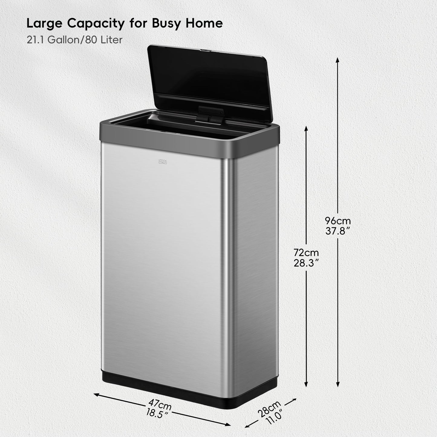 EKO Mirage X 80 Liter / 21.1 Gallons Motion Sensor Trash Can, Automatic Large Kitchen Trash Can Touchless, Stainless Steel 🍁 All In One Marketplace Canada