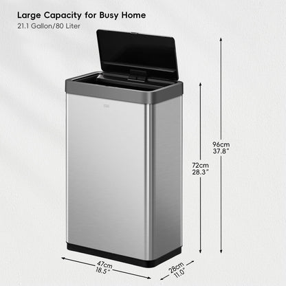 EKO Mirage X 80 Liter / 21.1 Gallons Motion Sensor Trash Can, Automatic Large Kitchen Trash Can Touchless, Stainless Steel 🍁 All In One Marketplace Canada