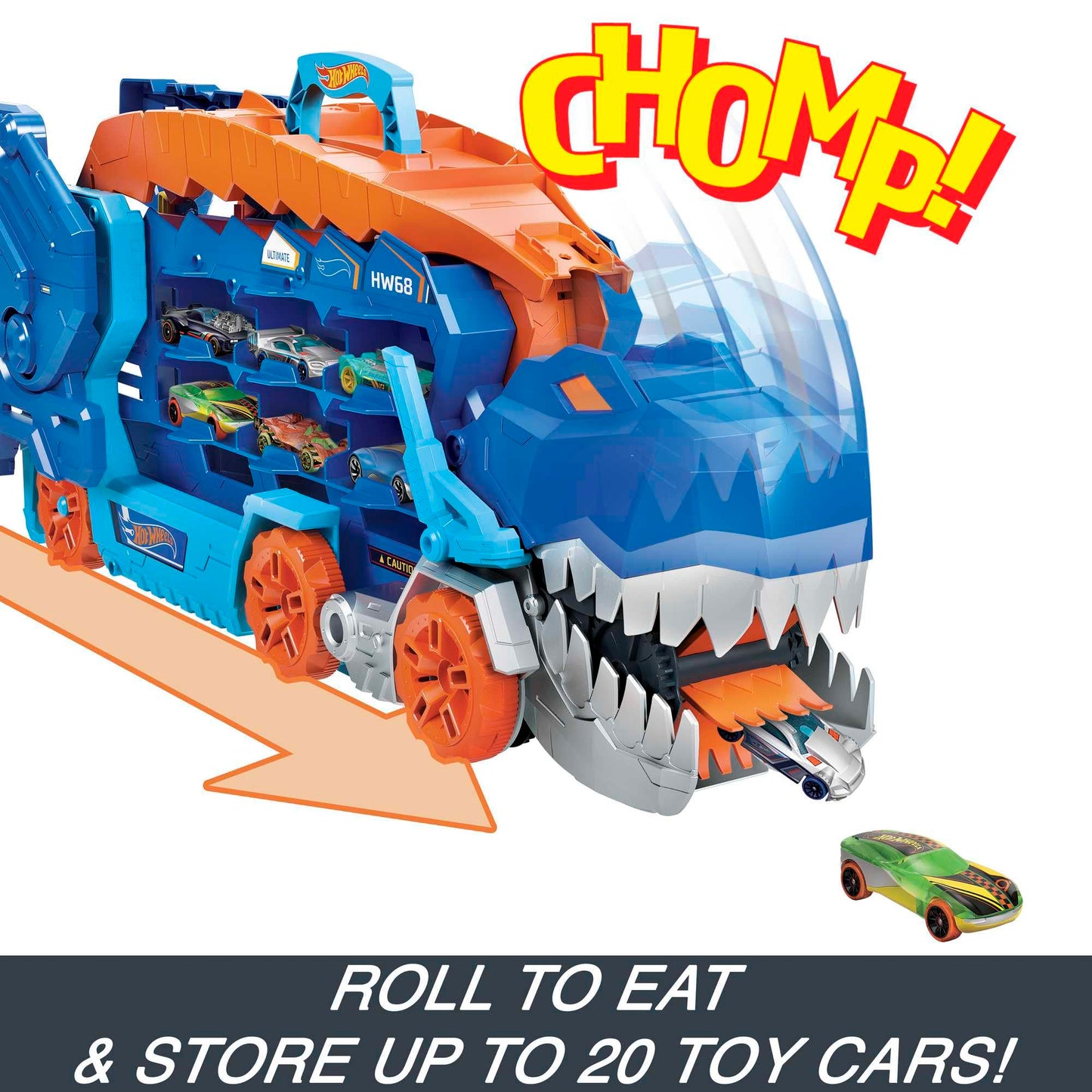 Hot Wheels City Toy Car Track Set, Ultimate T-Rex Transporter, Hauler Transforms into Stomping Dino with Race Track, from Netflix Series “Let’s Race” Hot Wheels