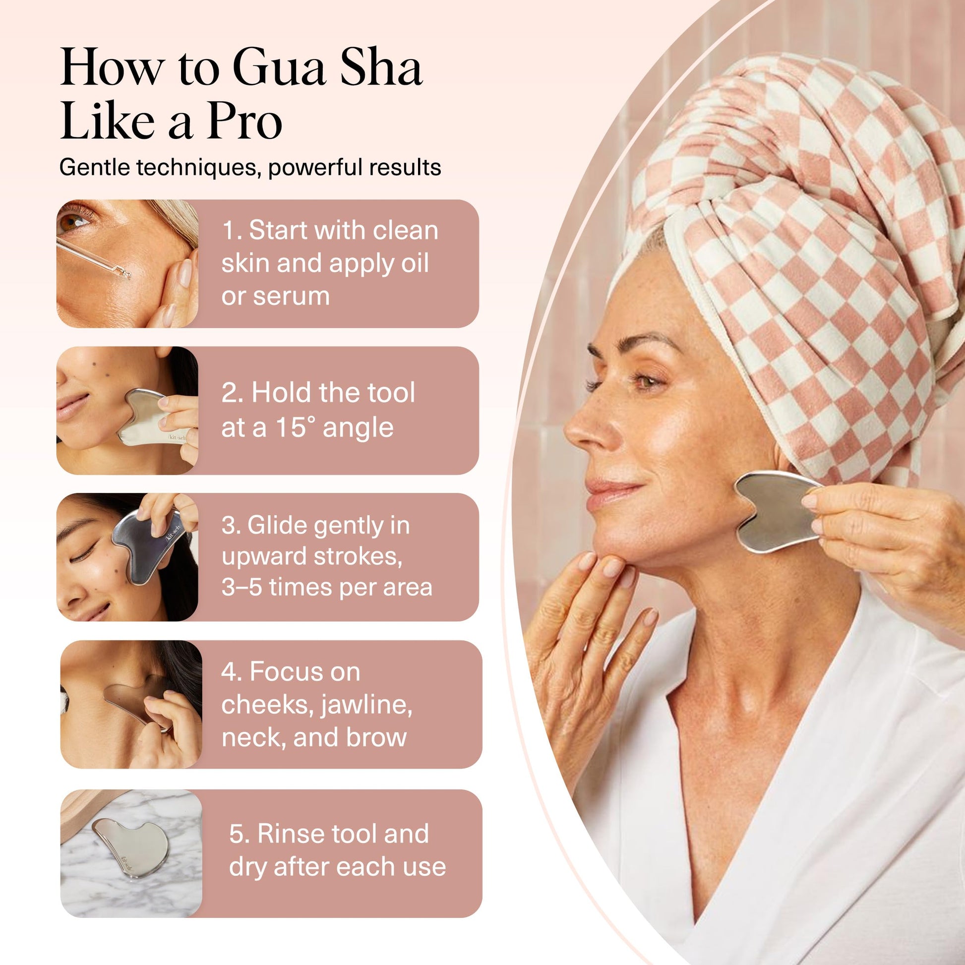 Kitsch Stainless Steel Gua Sha Facial Tools - Guasha Tool for Face, Face Sculpting Tool, Jawline Shaper, Double Chin Reducer, Body Gua Sha Tools, Lymphatic Drainage Massager, Facial Skin Care - Silver - Available at All In One Marketplace Canada