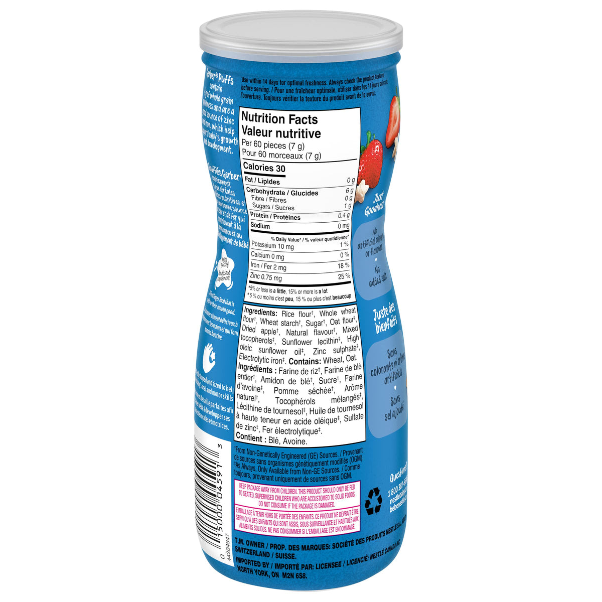 GERBER Puffs, Strawberry & Apple Flavour, Baby Snack, 6 Pack, 252 g