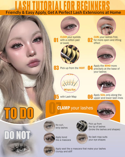 JIMIRE Natural Lash Clusters Extensions 180Pcs Anime Eyelash Extensions D Curl Wispy Manga Eyelash Clusters 8-16MM Cluster Eyelash Extensions Individual Lashes Pack - Available at All In One Marketplace Canada