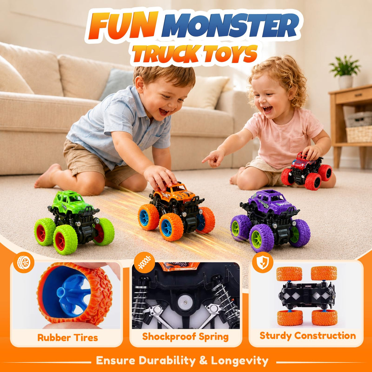 4 Pack Monster Trucks Toys for Boys 2 3 4 5 6 7 Year Old, Friction Powered Pull Back Car Toys for Toddlers Kids Ages 3-5 2-4 4-7, Best Birthday Christmas Party Gift for Boys and Toddlers 🍁 All In One Marketplace Canada