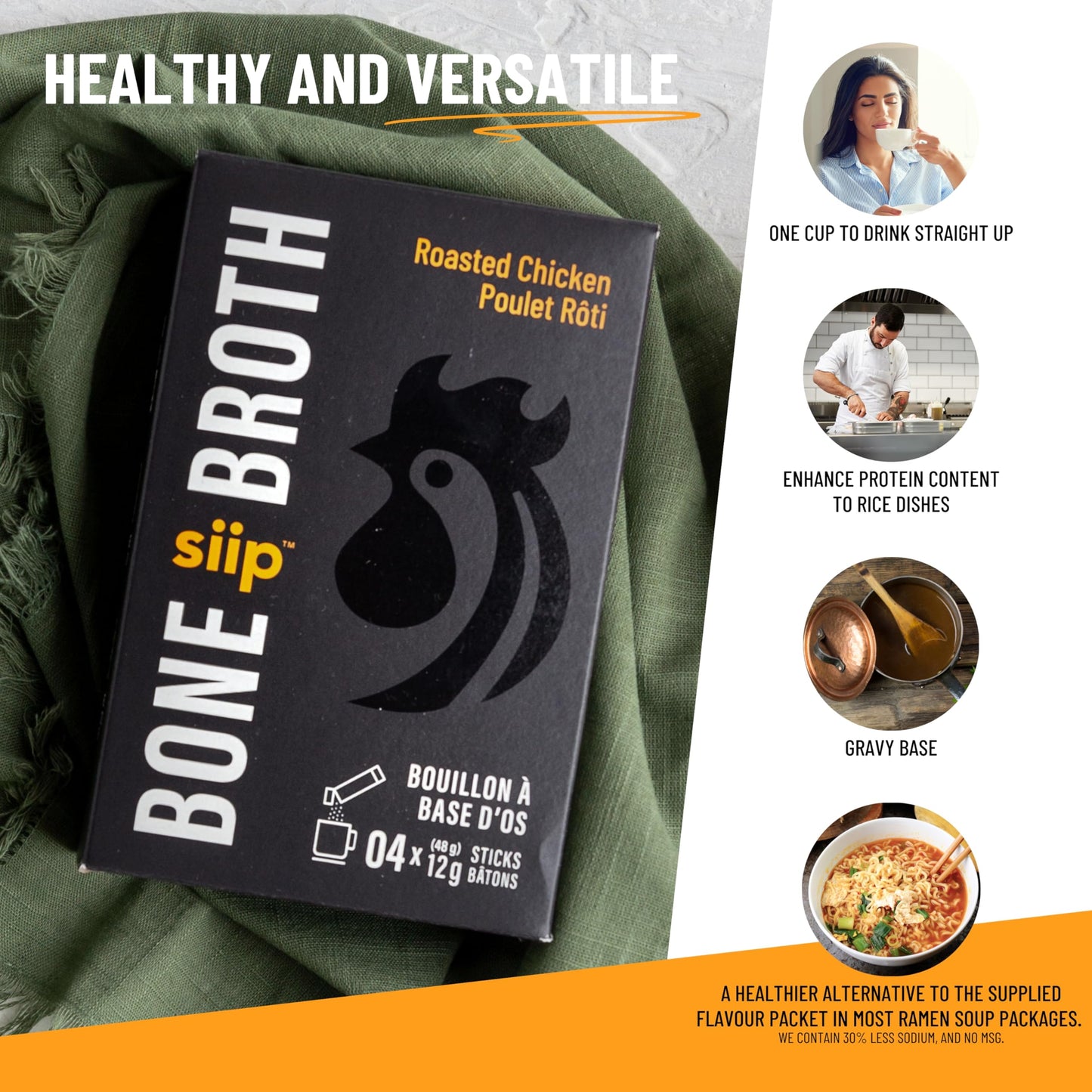 Siip Chicken Bone Broth Powder 25-Pack Single-Serve Sticks | Canadian-Made | High Protein & Collagen | Keto & Paleo Friendly