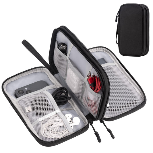 Arae Electronic Organizer, Travel Cable Organizer, Double Layers Portable Waterproof Pouch, Electronic Accessories Storage Case for Cable, Cord, Charger, Phone, Earphone (Black, M) - Available at All In One Marketplace Canada