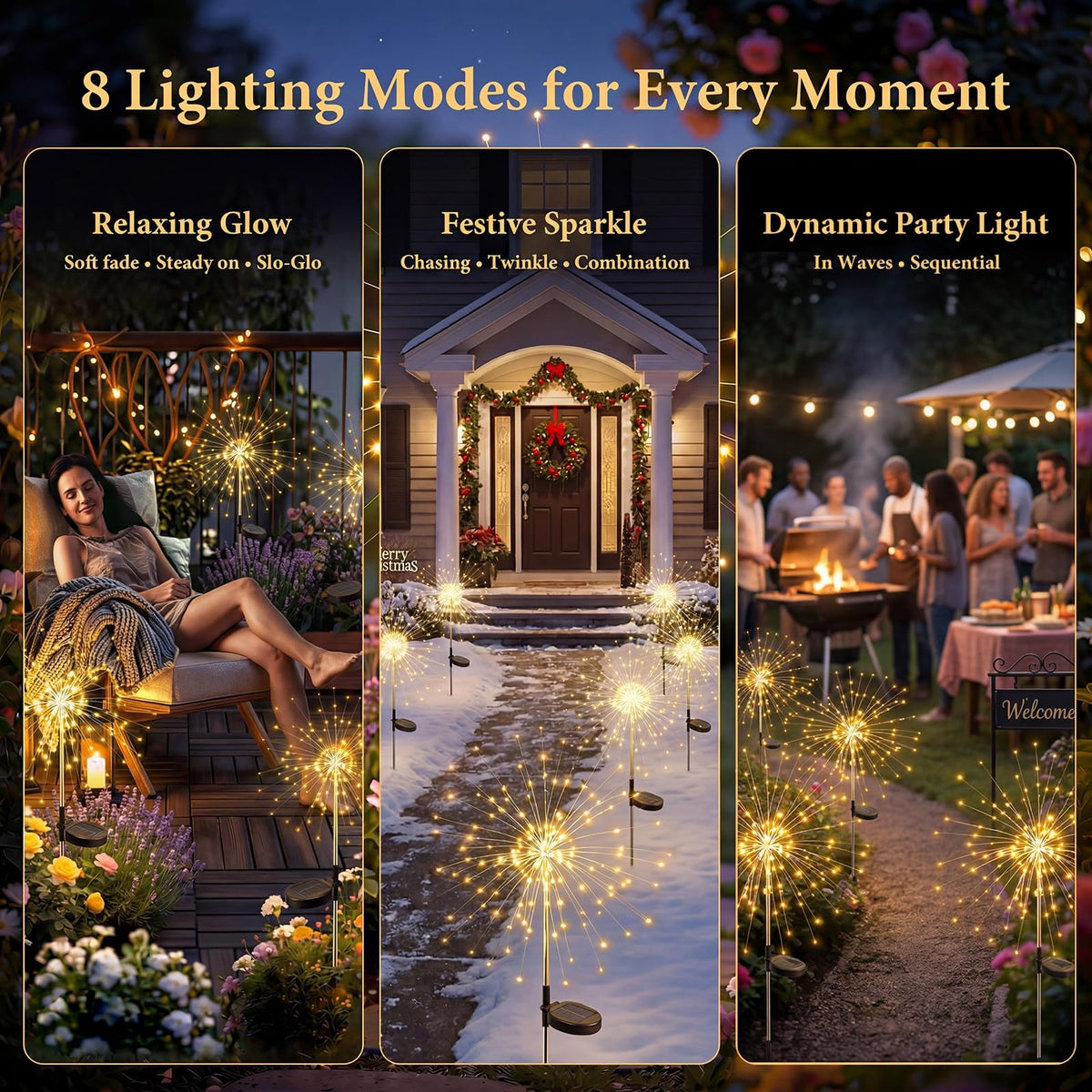 Solar Garden Lights Outdoor 4-Pack, 120 LED Starburst Lights, Warm White 🍁 All In One Marketplace Canada