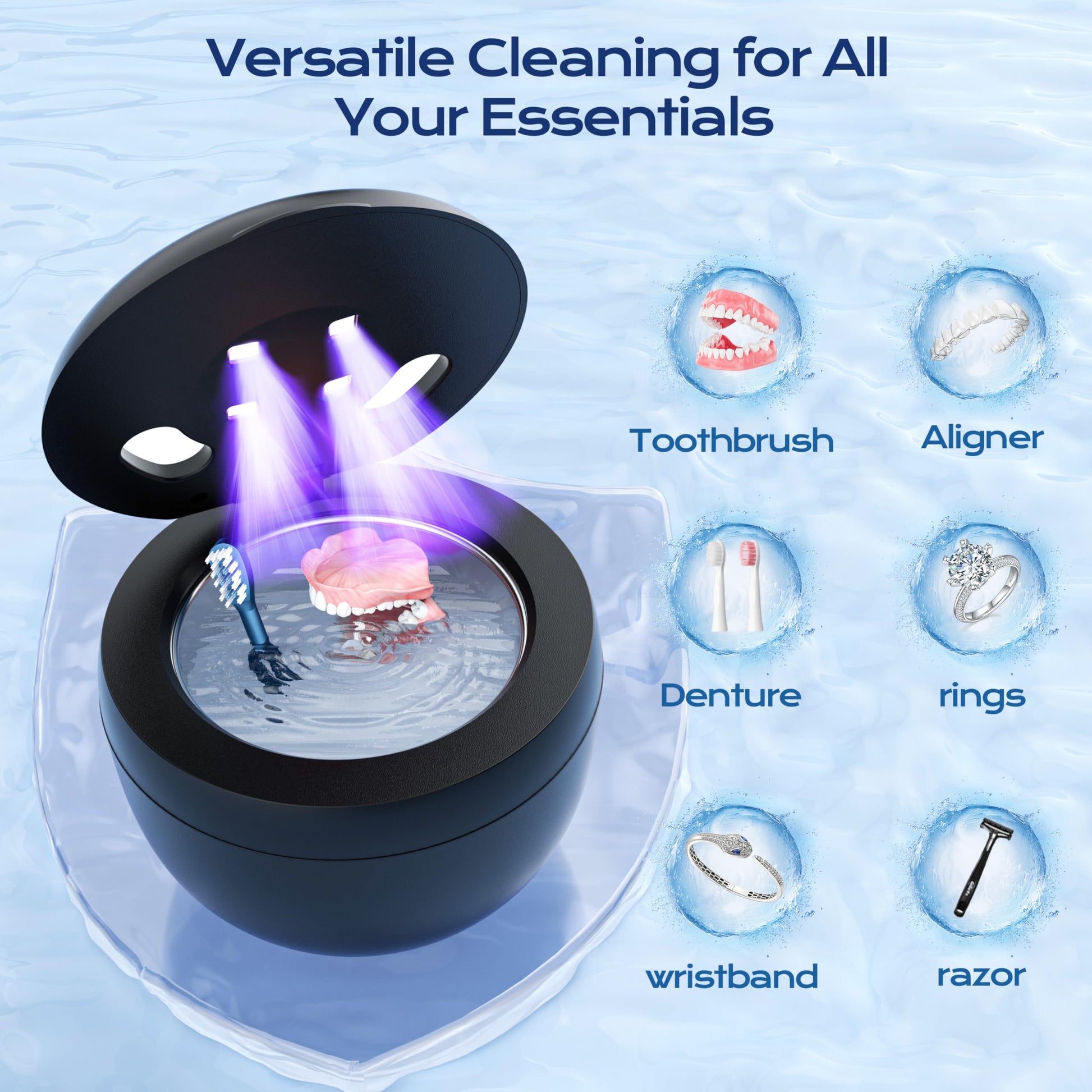 Ultrasonic Retainer Cleaner(2026 Upgraded), 45kHz Cleaning Machine for Dentures, Mouth Guards, Braces, Toothbrush & Jewelry, 200ML Denture Cleaner with 4 Modes for Denture Appliances - Available at All In One Marketplace Canada