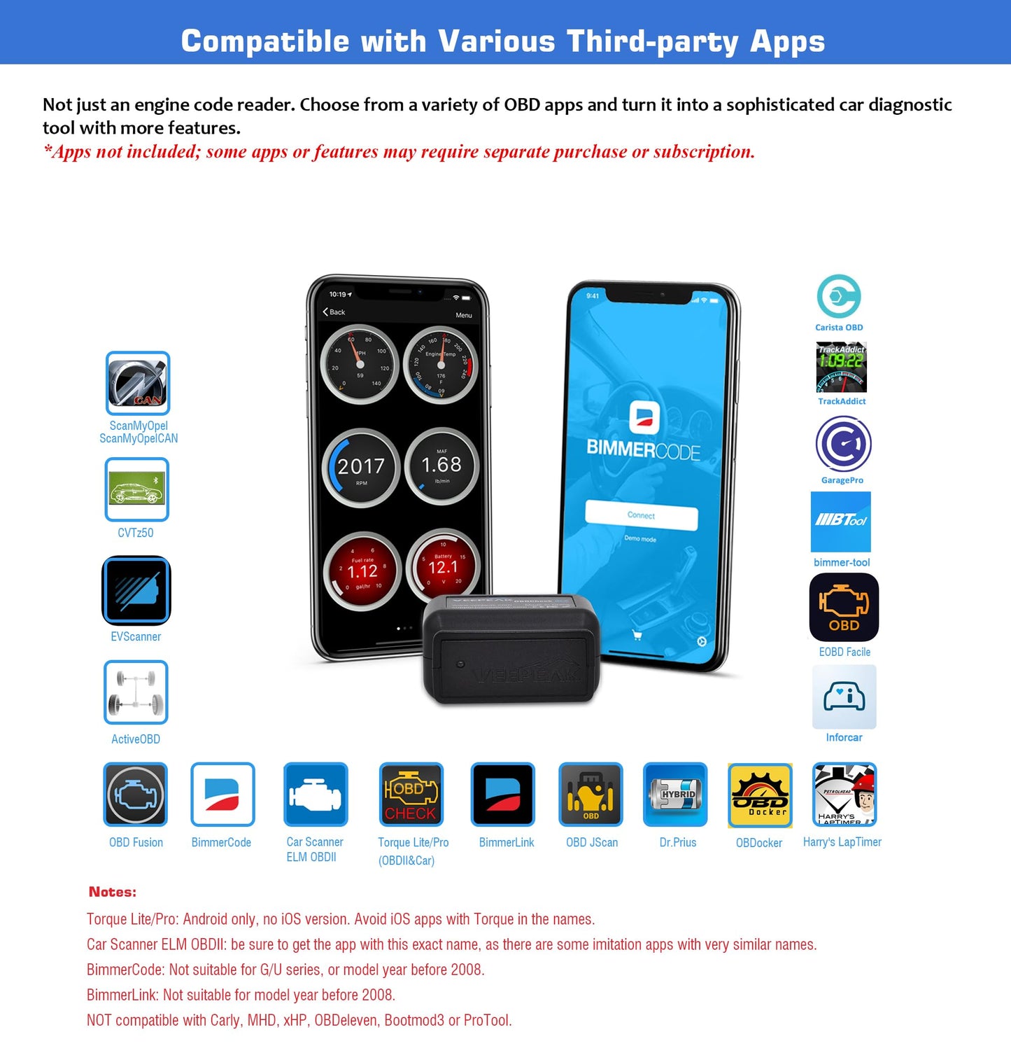 VEEPEAK OBDCheck BLE Bluetooth OBD2 Scanner Car OBD II Diagnostic Scan Tool Check Engine Code Reader for iOS and Android