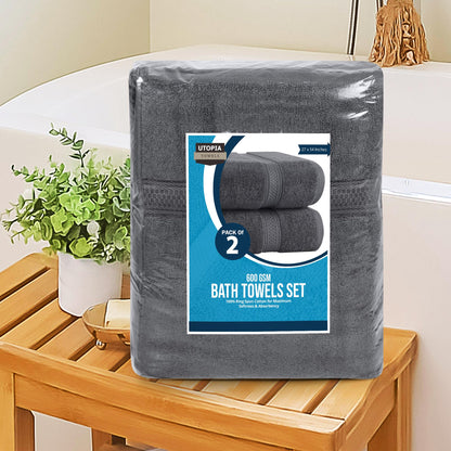 Utopia Towels 4 Pack Premium Bath Towels Set, 27 by 54 Inches, 100% Ring Spun Cotton 600GSM, Lightweight and Highly Absorbent Quick Drying Towels, Perfect for Daily Use, Grey - Available at All In One Marketplace Canada