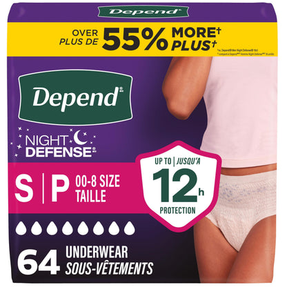 Depend Night Defense Adult Incontinence Underwear for Women, Disposable, Overnight, Small, Blush, 64 Count Depend