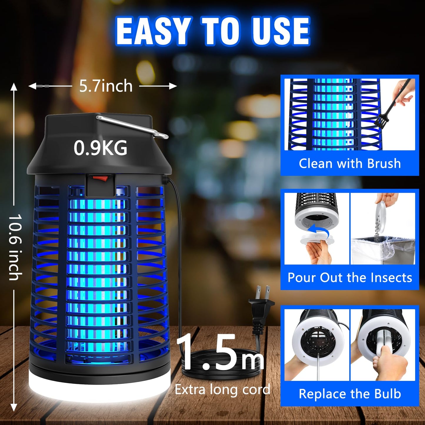 ZENLEA Bug Zapper Outdoor with LED Light, Bug Zapper Indoor, 4200V Mosquito Zapper Outdoor,Waterproof Mosquito Killer, Electric Fly Zapper Fly Traps for Camping Backyard Patio Garden, Plug-in