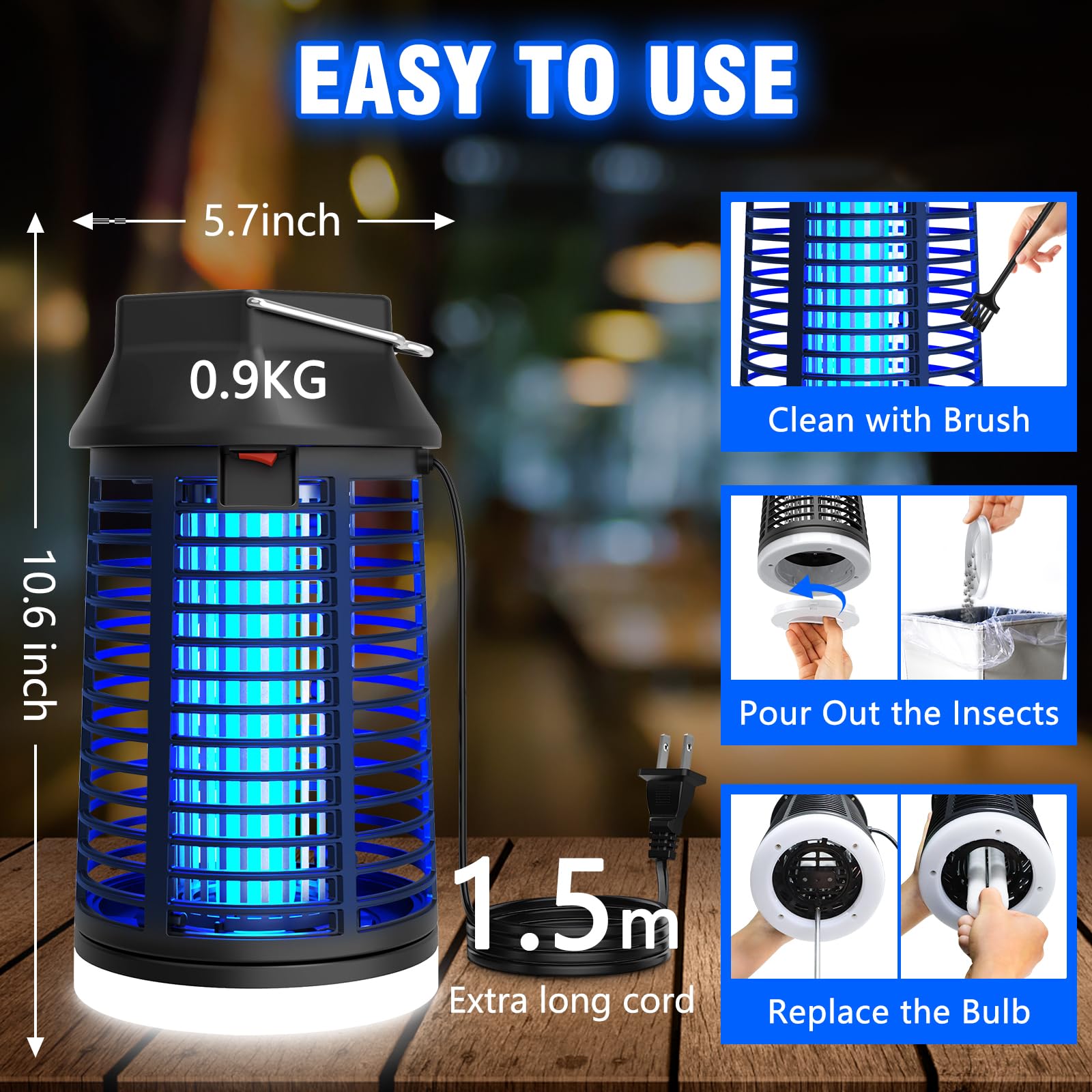 ZENLEA Bug Zapper Outdoor with LED Light, Bug Zapper Indoor, 4200V Mosquito Zapper Outdoor,Waterproof Mosquito Killer, Electric Fly Zapper Fly Traps for Camping Backyard Patio Garden, Plug-in