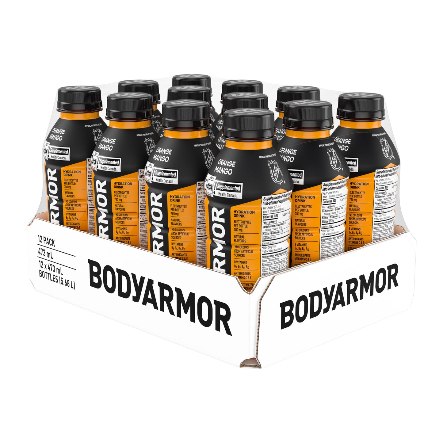 BODYARMOR SuperDrink Orange Mango, 473 mL Bottles (12 Pack) – Sports Hydration Drink with Coconut Water, Potassium-Packed Electrolytes and Antioxidant Vitamins Body Armor