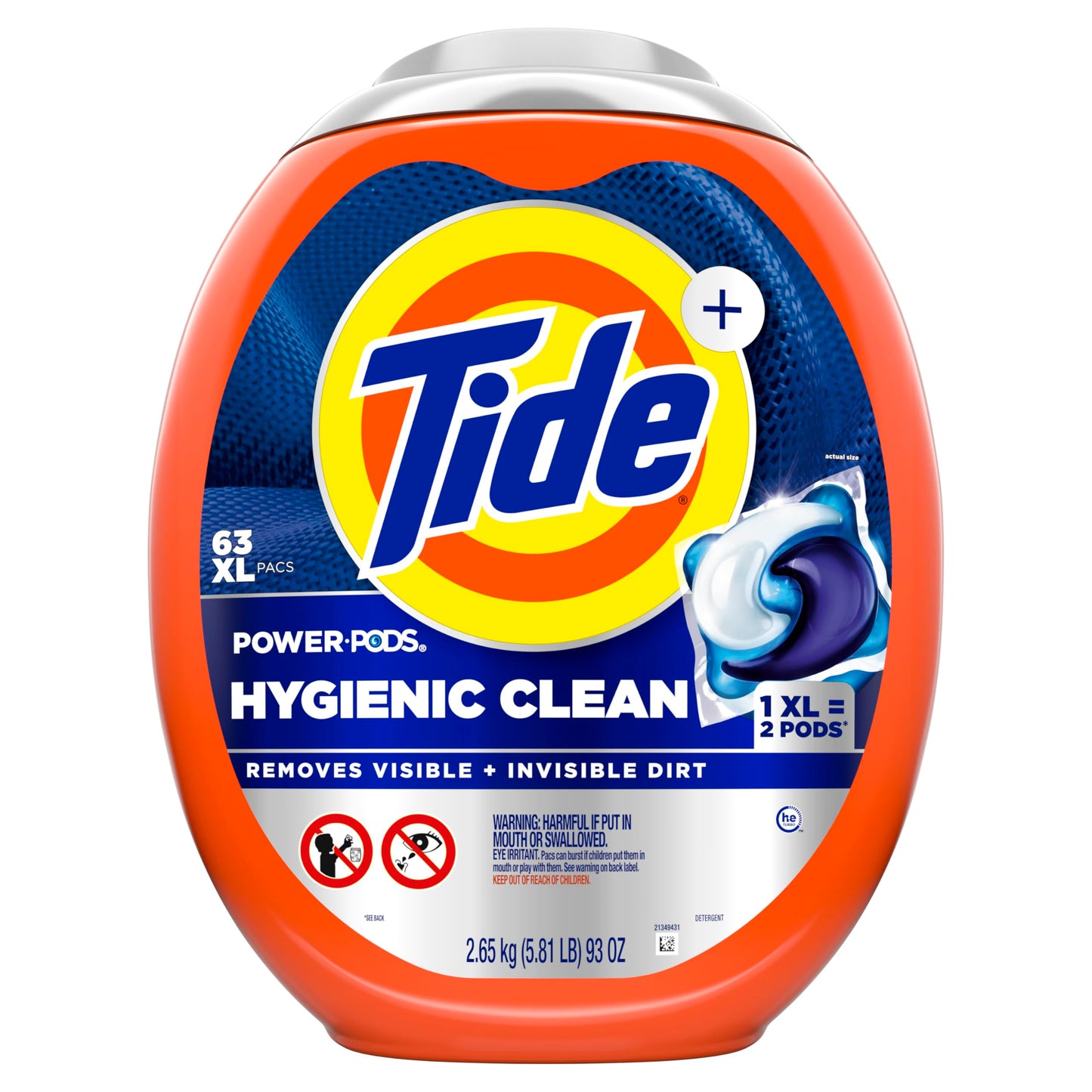 Tide Hygienic Clean Power PODS Laundry Detergent Pacs, Original Scent, 63 Count, Removes Visible and Invisible Dirt, laundry soap detergent pacs - Available at All In One Marketplace Canada