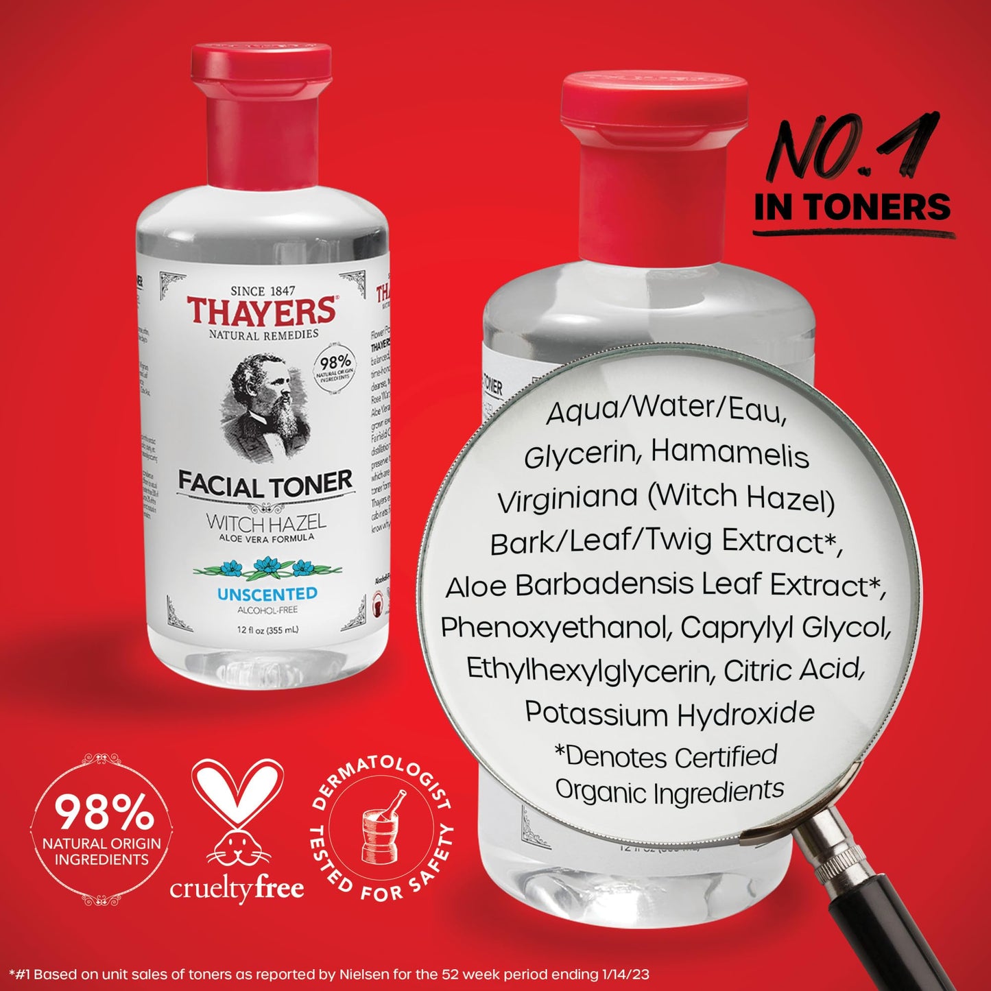 Thayers Witch Hazel Face Toner, Unscented, With Aloe Vera And Glycerin, Glass Skin, Reduces Pores, Smoothes Texture, 8 Hour Hydration, Suitable For Sensitive Skin Types, 355ml
