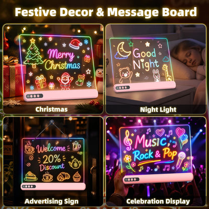 16'' LED Drawing Board for Kids, Rechargeable Led Note Board with 7 Colors, Light Up Drawing Tablet 7 Dynastic Modes Includes Adapter, Christmas Birthday Halloween Gifts for Girls & Boys Age 3+ (Pink) 🍁 All In One Marketplace Canada