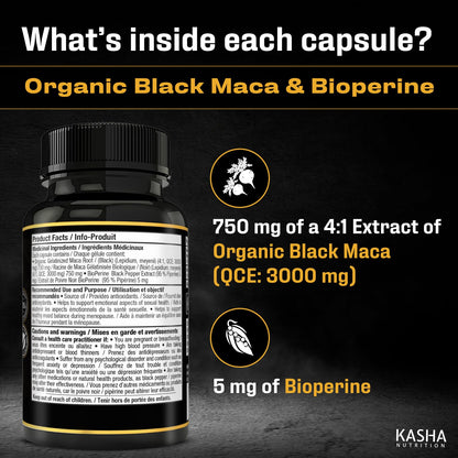 Organic Black Maca for Men & Women DHE 3000mg (Industry Strongest) with 5mg Bioperine per Capsule - Organic Gelatinized Maca for all Genders | 750 mg 4:1 Extract Maca Root / Maca Powder | Proudly Canadian | 4 Month Supply, Non-GMO, Vegan, Gluten Free, Soy - Available at All In One Marketplace Canada