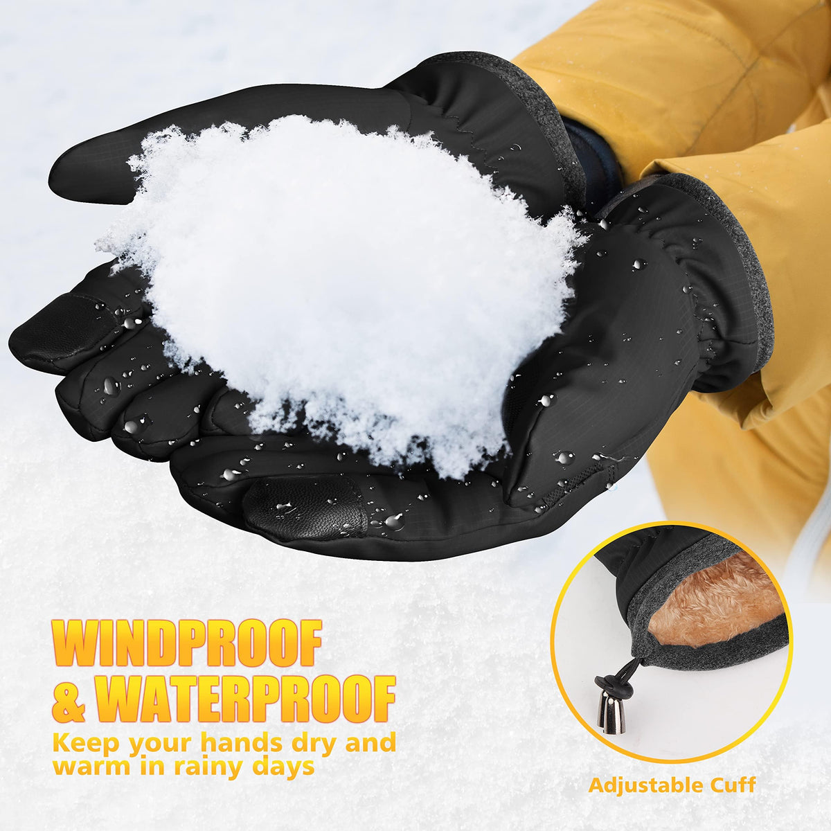 ihuan Winter Ski Snow Gloves Waterproof Running Mens Women Touchscreen- Cycling DrivingThermal Warm Cold Weather (Dark Black, l) 🍁 All In One Marketplace Canada