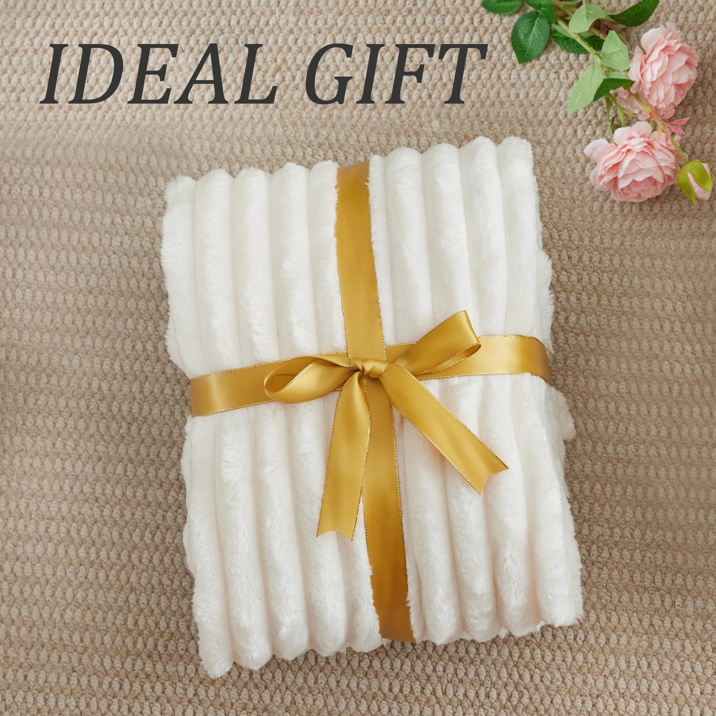 BEDELITE Fuzzy Throw Blankets Room Decor - Soft Cozy Fluffy Fleece Plush Warm Blanket, Cream White for Couch Sofa Bed, Bedroom Living Room Decor, Couverture, Gifts for Women Men Friends, 50"x60"