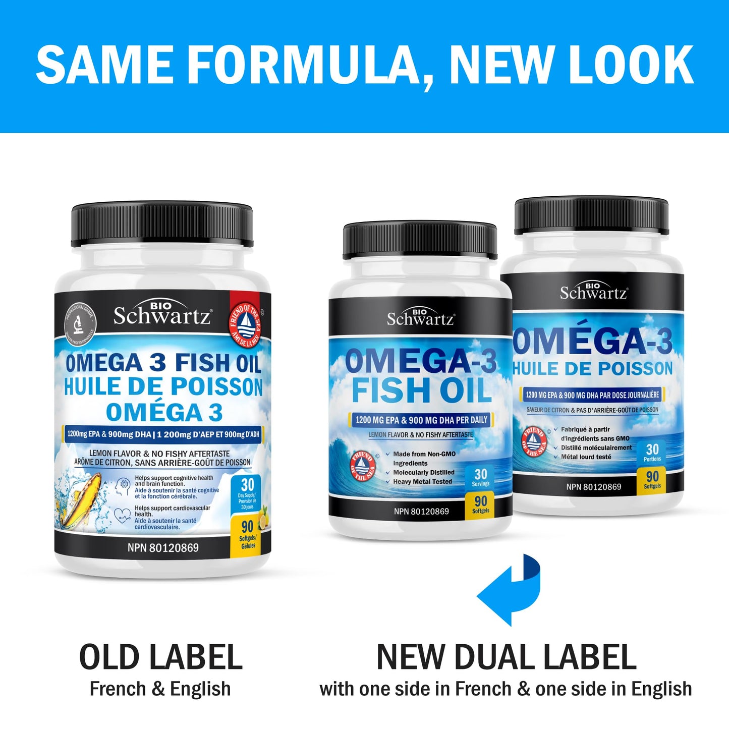 Fish Oil Omega 3 EPA & DHA 2250 mg | Burpless Lemon Flavor Triple Strength Supplement with Fatty Acids from Wild Icelandic Fish | Supports Joint, Eyes, Brain & Skin Health | Non GMO | 90 Softgels - Available at All In One Marketplace Canada