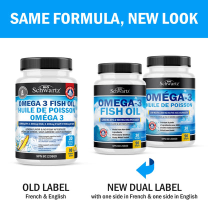 Fish Oil Omega 3 EPA & DHA 2250 mg | Burpless Lemon Flavor Triple Strength Supplement with Fatty Acids from Wild Icelandic Fish | Supports Joint, Eyes, Brain & Skin Health | Non GMO | 90 Softgels - Available at All In One Marketplace Canada