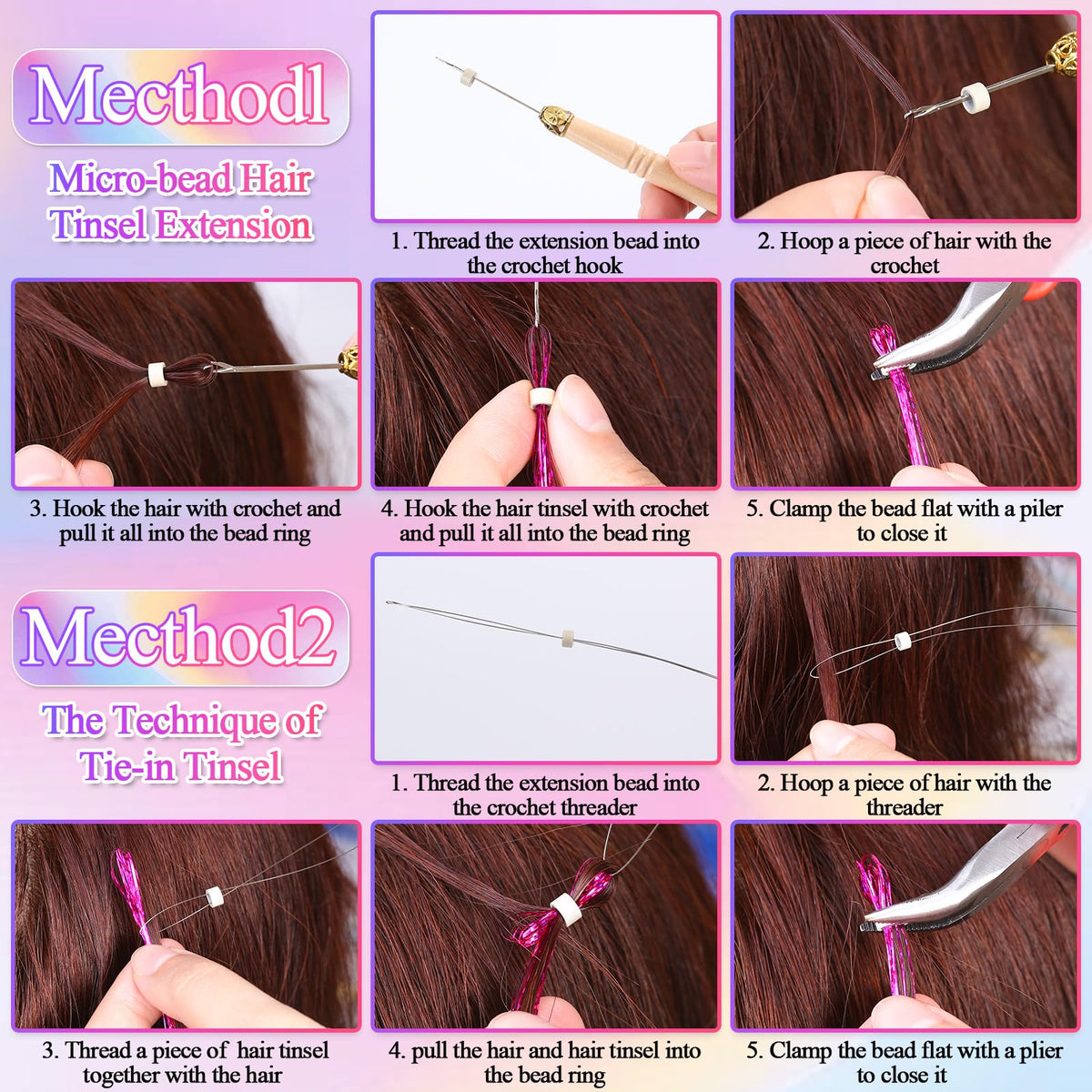 25 Colors Fairy Hair Tinsel Kit 5000 Hair Glitter Strands 48 Inch Heat Resistant Tinsel Hair Extensions Sparkling Shiny Highlights Hair Tinsel with Tools for Christmas Halloween New Year Cosplay Party 🍁 All In One Marketplace Canada