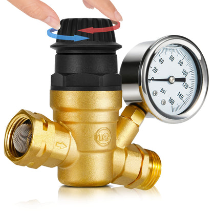 Kohree RV Water Pressure Regulator Valve, Adjustable Handle Brass Lead-Free RV Water Pressure Reducer with Gauge and 2 Inlet Screened Filters for RV Camper Travel Trailer Garden 🍁 All In One Marketplace Canada